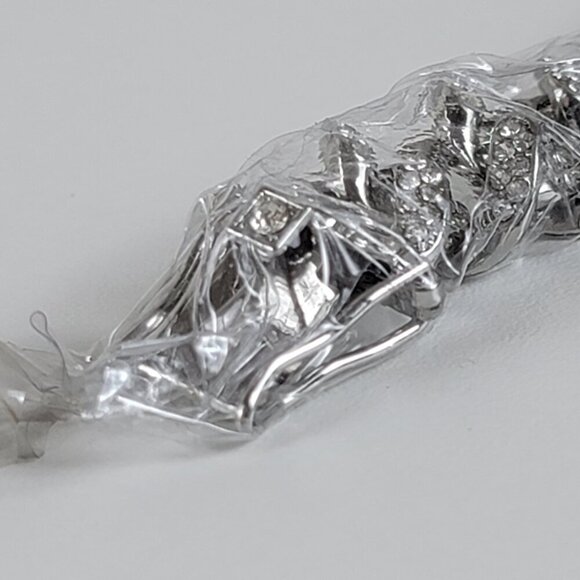 Vintage Crystal Curb Chain Link Necklace Silver-Tone 19 In Safety Box Clasp - Picture 7 of 9